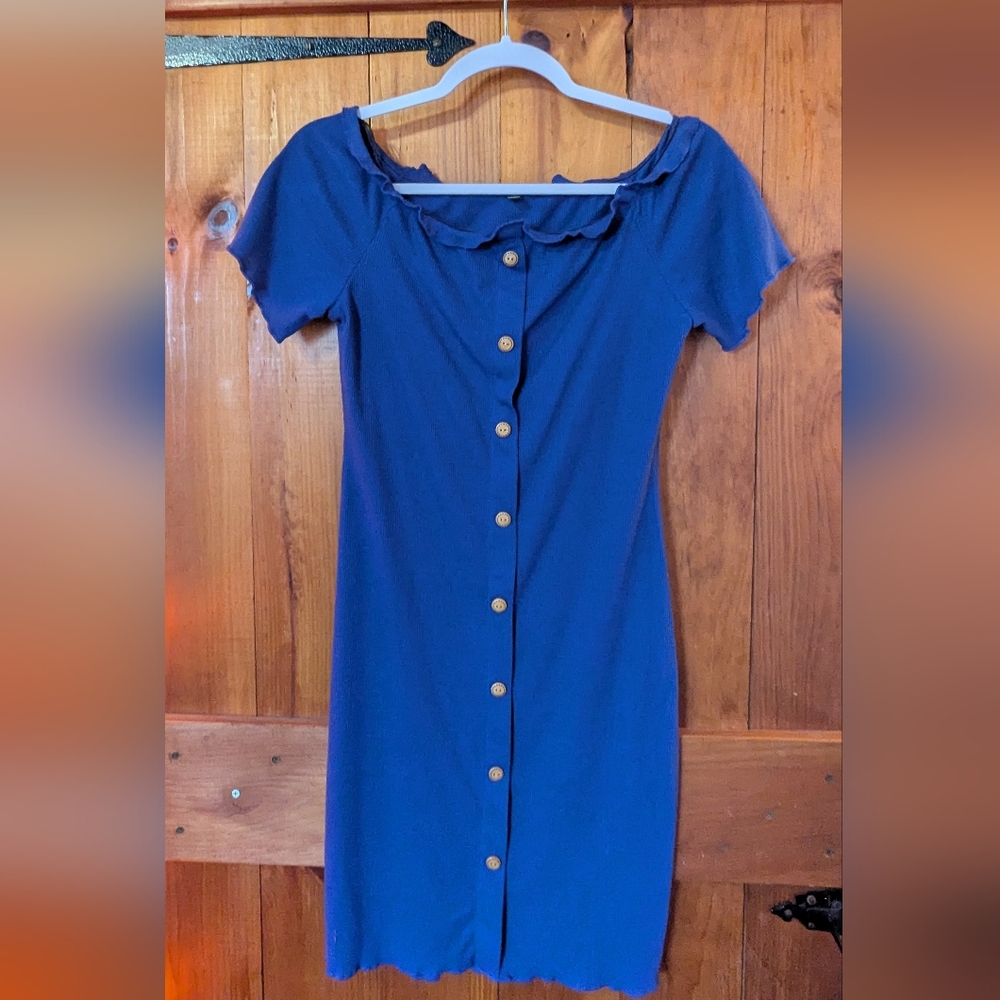Blue Button-Down Midi Dress
